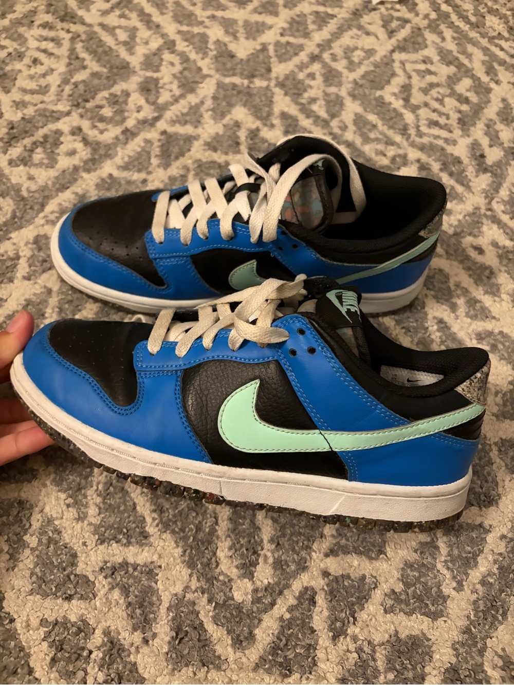 Nike Dunks Blue and Black Low-Top Sneakers with Mint Swoosh